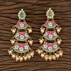 Gorgeous Pastels Jhumkas with pearl. Each piece is handcrafted . All the raw material used in this product is of high quality and is handcrafted with love. Height = 105 mm || Width = 55 mm Long Earring Indo Western Earring 100% Satisfaction Guarantee: Long Lasting Plating, High-Quality Stones. Gifting: This pair of earrings come in a beautiful gift pack , making it an ideal gift for birthday, wedding anniversary or wedding gift. Occasion: Perfect choice for any Indian occasion. Care: It is advis Traditional Multicolor Chandelier Earrings For Pierced Ears, Multicolor Chandbali Chandelier Earrings For Pierced Ears, Meenakari Dangle Chandelier Earrings, Pink Tilla Danglers For Gift, Traditional Pink Meenakari Chandelier Earrings, Festive Pink Meenakari Chandelier Earrings, Bohemian Meenakari Bridal Dangle Earrings, Multicolor Meenakari Chandelier Earrings For Diwali, Pink Heavy Jhumkas For Gift