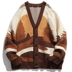 forest knitted Cardigan Sweater Street Style For Men, Forest Sunrise, Casual Cardigan Sweater, The Cardigans, Stylish Sweater, Style For Men, Streetwear Clothes, Vintage Pullovers, Knit Cardigan Sweater