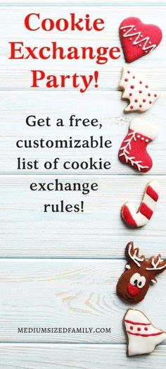 cookie exchange party with the text get a free customizable list of cookie exchange rules