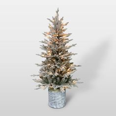 4.5ft Pre-Lit Potted Flocked Scandinavian Fir Artificial Christmas Tree - Puleo, White Glamorous Christmas Tree, Colors Of Red, Christmas Tree Clear Lights, Glamorous Christmas, Chirstmas Decor, Frosted Tree, Flocked Trees, Plaid Christmas Decor, Fake Snow