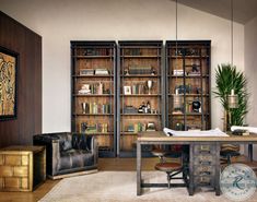 a living room filled with furniture and bookshelves