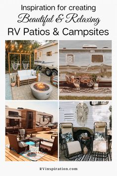 an rv park with lots of furniture and campers