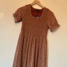 Rust Colored Dress With Small Floral Print. New With Tags. Rust Dresses, Rust Color Dress, Rust Dress, Rust Color, Floral Midi Dress, Boutique Dresses, Floral Dress, Colorful Dresses, Floral Prints