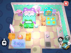 the room is decorated in pastel colors