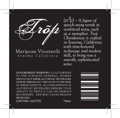 the back side of a bottle label for trop