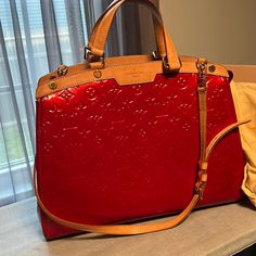 Questions? Leave A Comment Below! Red Leather Handbags, Bags Louis Vuitton, Louis Vuitton Vernis, Red Purses, Louis Vuitton Bags, Leather Handbag, Womens Tote Bags, Leave A Comment, Red Leather