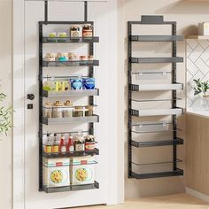 the pantry shelving unit is organized and ready to be used as a storage rack