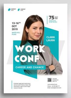 a poster for work conf with a woman in business attire on the front and back