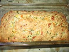 a casserole in a glass dish on a table