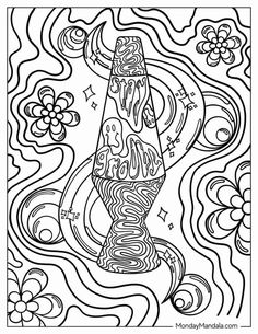 a black and white coloring page with an abstract design