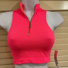 Urban Outfitters Hot Pink Sleeveless Zipper Top. Size Xs/S. Nwt Spring Sleeveless Athleisure Crop Top, Spring Athleisure Sleeveless Crop Top, Trendy Spring Crop Top With Zipper Closure, Sleeveless Vest With Zipper Closure For Spring, Trendy Fitted Tank Top From Urban Outfitters, Spring Trendy Crop Top With Zipper Closure, Spring Casual Crop Top With Zipper Closure, Spring Stretch Crop Top With Zipper Closure, Casual Crop Top With Zipper Closure For Spring