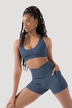 Crisscross Hourglass® Midi Shorts with Pockets (Ribbed) - Dark Navy – POPFLEX® Feeling Secure, Midi Shorts, Squat Proof, V Cuts, Peek A Boo, Ribbed Fabric, Shorts With Pockets, Aesthetic Girl, Dark Navy