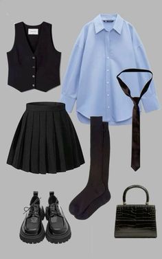 Blue Skirt Outfits, Set Outfits, Uni Outfits, Stylish Work Attire, School Looks, Stylish Clothes For Women, Cute Outfit, Really Cute Outfits, Casual Style Outfits