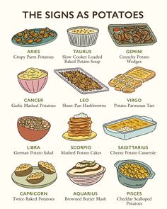 the signs as potatoes are in english and spanish, with pictures of different types of food