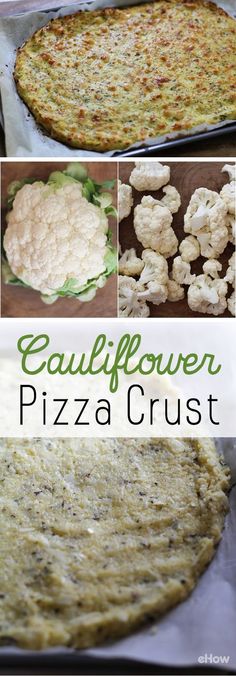 the process of making cauliflower pizza crusts is shown in this collage