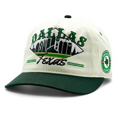 - Comfortable Down-To-Ear Fit - High-Profile  - 5-Panel, Unstructured Style - Vintage Style Green Under Brim and Slight Curve Visor - Cotton-Twill Skyline Design, Dallas Stars, Papua New Guinea, Mauritius, Hats Vintage, Team Colors, Laos, The Star, Trinidad And Tobago