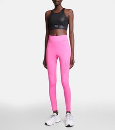 Adidas by Stella McCartney - High-rise leggings | Mytheresa Stella Mc, Adidas By Stella Mccartney, Stella Mccartney Adidas, Pink Adidas, High Rise Leggings, Pink Leggings, Color Name, Contrast Stitch, Color Names