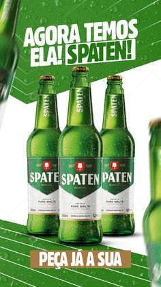 three bottles of green beer with the words spate jaa sua