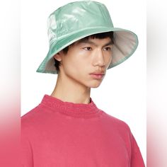 Satin Bucket Hat In Mint Green. Size S-M. Embroidered Eyelets At Front And Back Face Logo Embroidered At Face Quilted Brim Logo Flag At Interior Reverse In Stretch Wool-Blend Twill In Gray. Supplier Color: Aquamarine Body: 100% Polyester. Lining: 52% Polyester, 43% Wool, 5% Elastane. Acne Bucket Hat, Embroidered Bucket Hat, Studio Green, Face Logo, Gray Green, Logo Embroidered, Aquamarine, Mint Green, Green And Grey