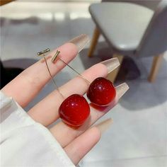 Red Cherries Aesthetic, Dangle Earrings Wedding, Cherry Fruit, Fruit Earrings, Red Cherry, Fruit Design, Earrings Red, Red Earrings