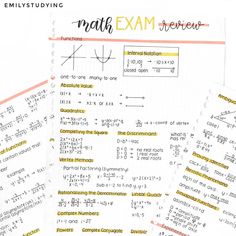 two sheets of paper that are on top of each other, with the words math exam written