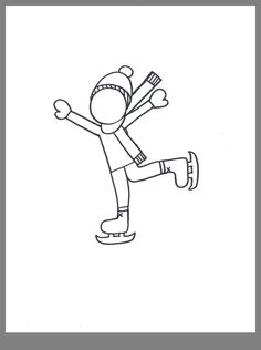 a drawing of a person with skis on their feet and one hand in the air