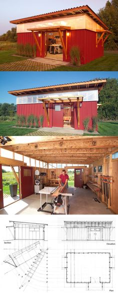 two pictures showing different types of barn plans