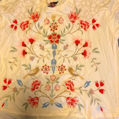 Cream Colored Tee With Beautiful Embroidery. Pleated Back, Short Sleeves. Size Large. Nwt Beautiful Embroidery, Johnny Was, Cream Color, Short Sleeves, Womens Tops, Embroidery, Cream, Women Shopping, Color