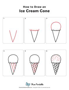 how to draw an ice cream cone in four easy steps with pictures on the side