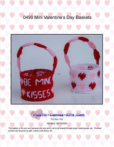 two valentine's day baskets with hearts on them