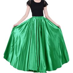 PRICES MAY VARY. Style: 360 Degree, full circle skirt, 14 Yard. Material: 100% polyester, made the high quality satin, Colorful, shiny, thin, soft, comfortable color very gorgeous, have a good big stage effect. Waist: stretchable waist for 25 ~43 inches, US size 2~18. Skirt length: 90 cm/35.5 inches. Due to the ladies' heigh different, the same length skirt has the different effects. Normally, for 5'3" or shorter, it's a floor length skirt. For 5'3"~5'6", it's a ankle length skirt. For 5'6" or t Skirt Silk, Princess Cosplay, Ankle Length Skirt, Full Circle Skirt, Floor Length Skirt, Full Circle Skirts, Black Clothing, Satin Maxi, Skirt Long