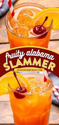 Alabama Slammer, Summer cocktail, alcoholic drinks Spring Mixed Drinks, Alabama Slammer Recipe, Orange Alcoholic Drinks, Southern Comfort Drinks, Easy Fruity Cocktails, Gin Mixed Drinks, Comfort Drinks, Amaretto Drinks, Alabama Slammer