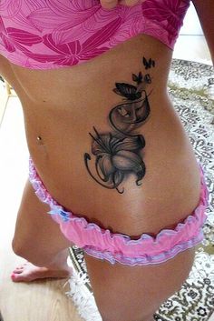 Butterfly With Flowers Tattoo, Stomach Tattoos Women, Belly Tattoos, Muster Tattoos, Initial Tattoo, Dope Tattoos For Women, Stomach Tattoos