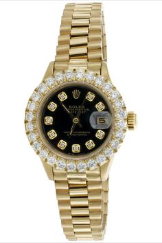 Rolex 18K Gold 26mm DateJust President 69178 VS Diamond Watch Black Dial 2.08 CT Rolex Wrist Watch, Rolex Diamond, Gold Diamond Watches, Gold Rolex, Affordable Watches, Best Watches For Men, Watch For Women, Vs Diamond, Jewelry Lookbook