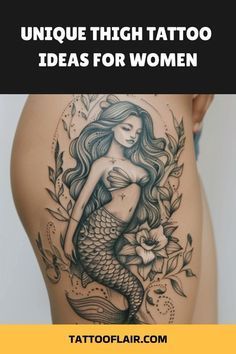 Side Thigh Tattoos Women Unique, Female Thigh Tattoos, Anchor Thigh Tattoo, Mermaid Thigh Tattoo, Thigh Tattoos For Women, Thigh Tattoo Ideas, Butterfly Thigh Tattoo, Mandala Thigh Tattoo, Rose Tattoo Thigh