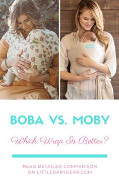 two women are holding their babies and the words boba vs moby which one is better