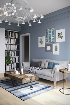 a living room filled with furniture and decor on top of a hard wood floored floor