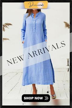 Loose Long Sleeve Shirt Dress Casual Long Sleeve Shift Shirt Dress, Beach Maxi Dress With Pockets And Long Sleeves, Casual Long Sleeve Maxi Dress With Buttons, Long Sleeve Shift Maxi Dress, Long Sleeve Maxi Dress With Pockets For Vacation, Casual Long Sleeve Midi Dress For Daywear, Casual Long Blue Shirt Dress, Long Sleeve Midi Dress With Pockets For Vacation, Long Sleeve Shift Maxi Dress For Daywear