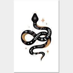 a black and gold snake with stars on it