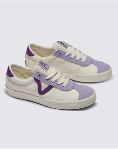 Sport Low Shoe Colorful Vans, Old School Logo, Purple Vans, Vans Store, School Logo, Heritage Fashion, Logo Label, Leather Accents, Court Shoes