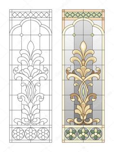 two different types of stained glass with designs on the front and back side, each one in