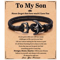 a black anchor bracelet with the words to my son