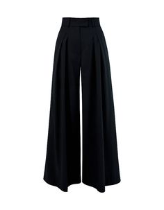 High-waisted pleated palazzo pants IPANTS.A wide waistband along with front pleats highlight the waist and make it visually thinner. Maxi pants length makes legs longer and creates an elegant silhouette Palazzo has comfortable side pockets and faux pockets on the back. Belt loops, zip, and hook-and-eye closures on the middle. High slits on the back create a magnificent effect while walking.Composition: 70% wool, 28% viscose, 2% elastane.Care: We recommend a professional dry clean. Do not wash. D Pants With Slits On The Side, Cute Pants For School, Black Palazzo Pants Outfit, Wide Black Pants, Bayonetta Style, Church Pants, Pleated Pants High Waisted, Black Wide Pants, Alternate Outfits