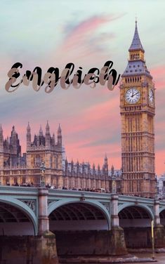 the big ben clock tower towering over the city of london with english writing on it