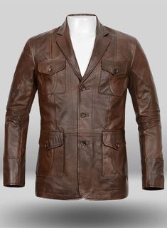 Spanish Brown Leather Blazer - #716 Designer Single Breasted Leather Jacket, Brown Buttoned Blazer For Business Casual, Brown Blazer With Buttons For Business Casual, Brown Blazer With Button Closure For Office, Designer Single-breasted Leather Jacket, Designer Long Sleeve Leather Blazer, Designer Formal Leather Jacket With Snap Buttons, Brown Business Blazer With Button Closure, Designer Leather Blazer With Long Sleeves