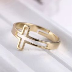 New And Unworn. This Lovely Stainless Steel Gold Cross Ring Is Fully Adjustable. I Own And Wear All Of The Jewelry That I Have Listed. I Test Them Each To Ensure They Meet My Quality Standard. This Ring Does Not Tarnish Or Discolor Your Skin. It Has Been Tried And Tested As I Where My Rings Daily. Free Gift With Every Jewelry Purchase! I Ship Promptly! Gold Cross Ring, Cross Rings, Ring Cuts, Faith Jewelry, Jesus Faith, Cross Ring, Gold Cross, Adjustable Ring, Womens Jewelry Rings