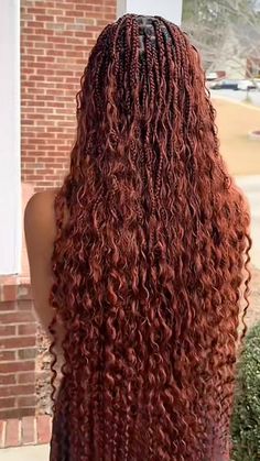 Boho Knotless Braids Auburn, Ginger Hair Twists, Boho Mermaid Box Braids, Goddess Braids Auburn, Number 30 Braids, Dark Auburn Braids, Auburn Boho Braids, Auburn Hair Braids, Copper Hair Braids