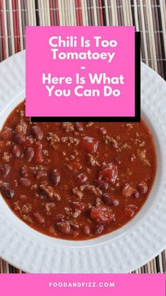 If you have added too much tomato paste to your chili, there are a few things you can do to balance out the flavor:  Add more liquid: Adding more liquid such as water, broth or tomato sauce can help to dilute the tomato paste and balance out the flavors.  Increase the other ingredients: Adding more of the other ingredients like ground meat, beans, vegetables, or spices can also help to balance out the strong tomato flavor.  Add acid: Adding a small amount of acid such as vinegar, lemon juice or Chili Using Tomato Soup, Chili With No Tomatoes, Chili No Tomatoes Recipe, Chili Made With Tomato Juice, Chili Recipe With Tomato Soup, Chili With Tomato Paste, Tomato Soup Chili Recipe, Chili Recipe With Tomato Paste, Brick Chili Recipe