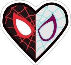 a spiderman heart shaped sticker with two eyes