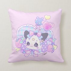 a pink pillow with a cartoon character on it